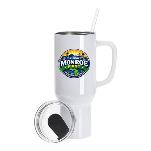 40oz handheld tumbler with Shop Monroe First Logo