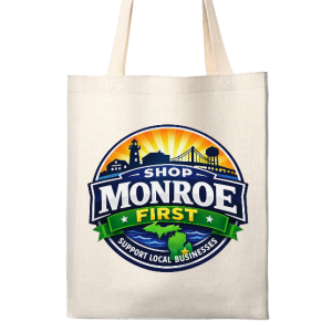 Linen Tote Bag with Shop Monroe First Logo